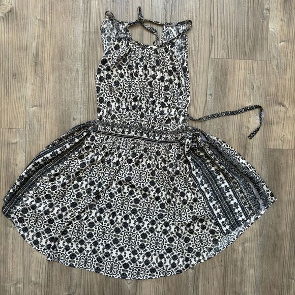 Free People Midsummer Day Black Tan Printed Sleeveless Cutout Tunic Dress Small - Picture 2 of 8